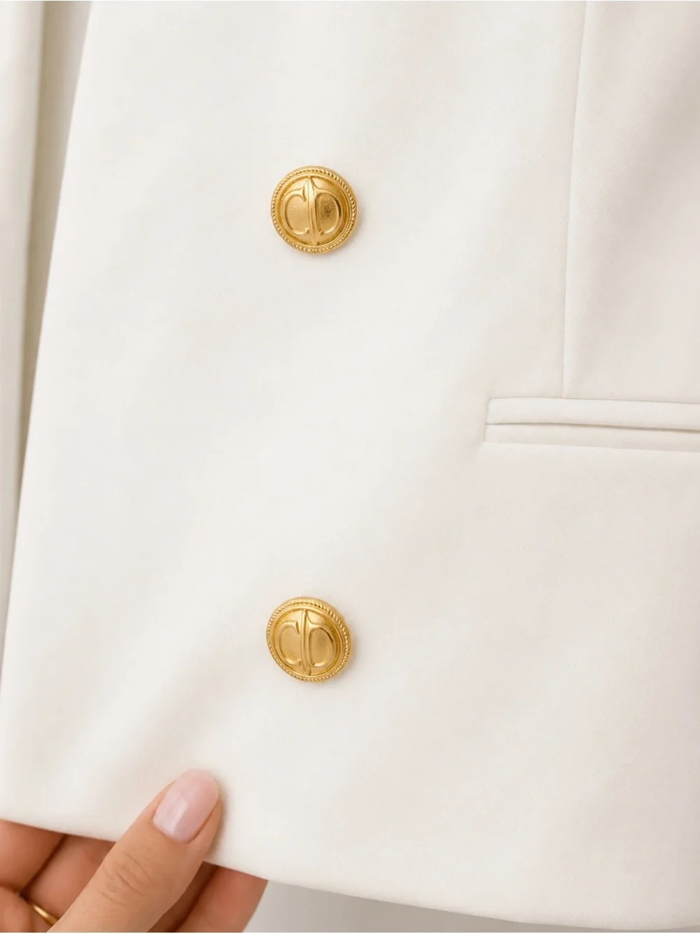 Dior White Double-Breasted Blazer with Gold Buttons